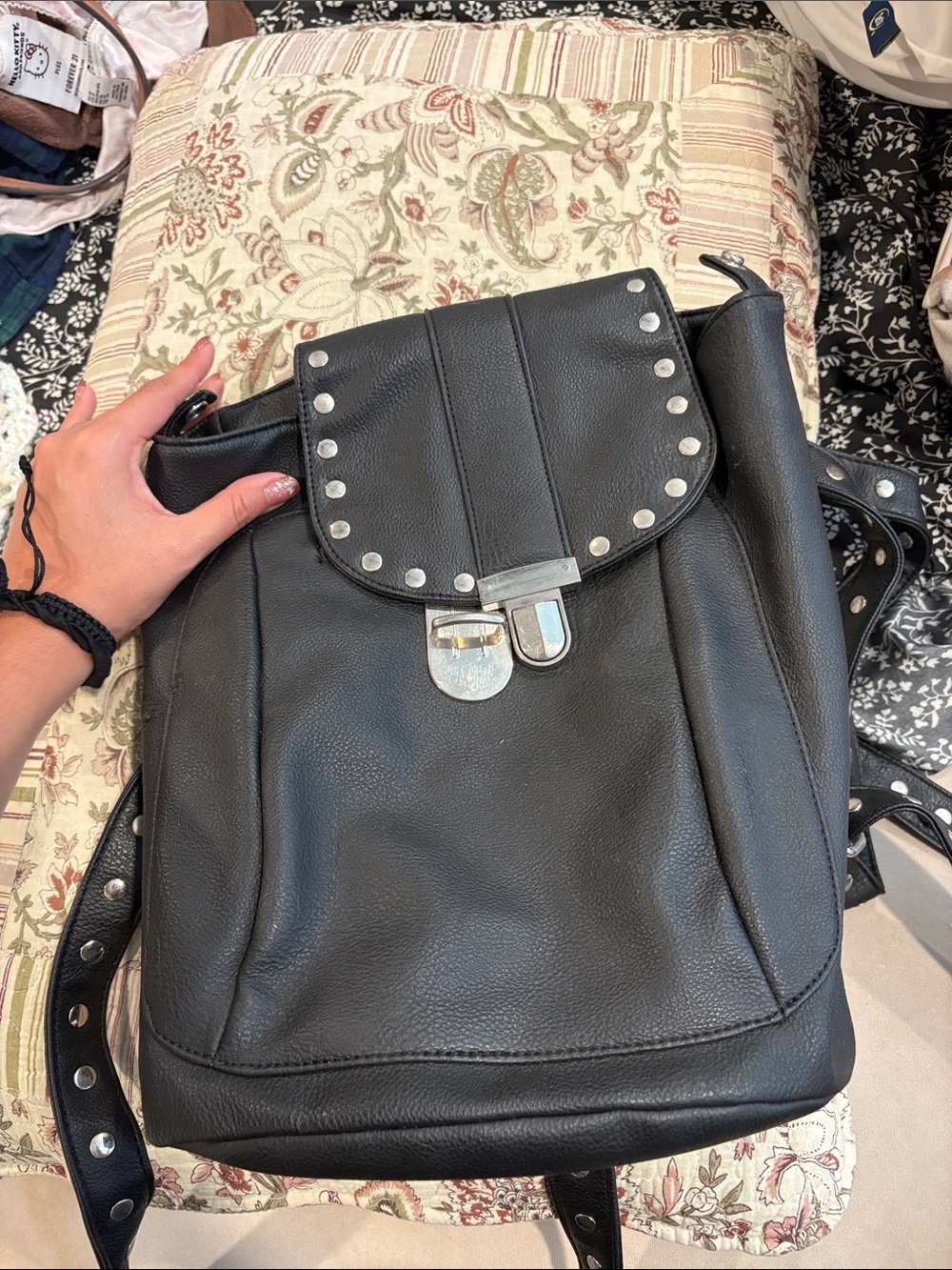 Black Studded Faux Leather Backpack Purse - Picture 1 of 2